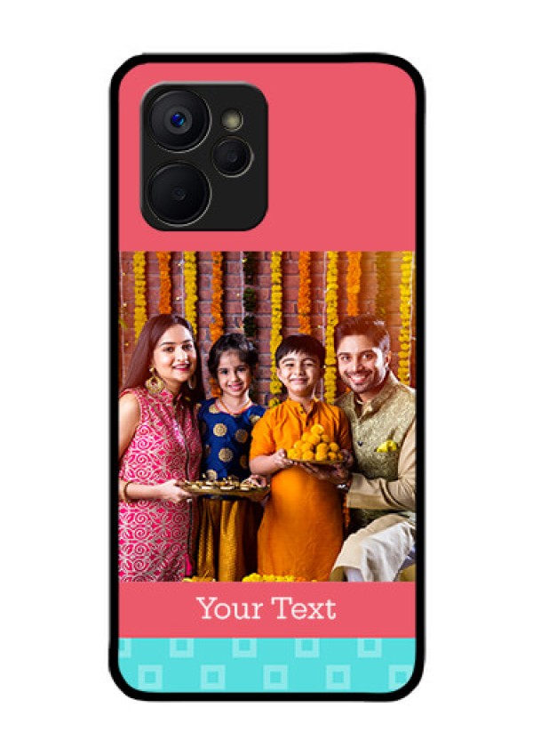 Realme 9i 5G Personalized Glass Phone Case - Peach & Blue Color Design