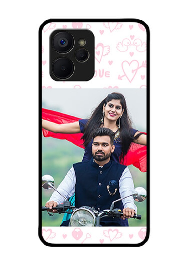 Realme 9i 5G Custom Glass Mobile Case - Pink Flying Heart Design