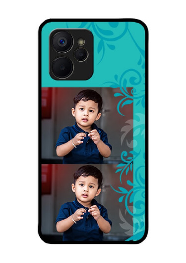 Realme 9i 5G Personalized Glass Phone Case - with Photo and Green Floral Design