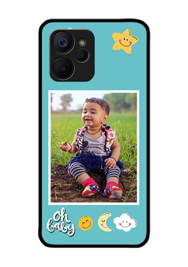 Realme 9i 5G Personalized Glass Phone Case - Smiley Kids Stars Design