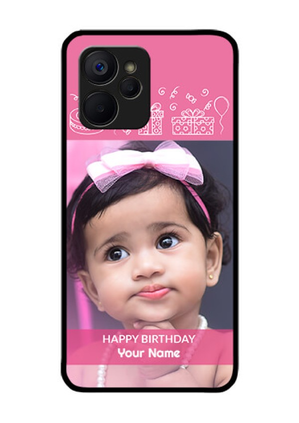 Realme 9i 5G Photo Printing on Glass Case - with Birthday Line Art Design