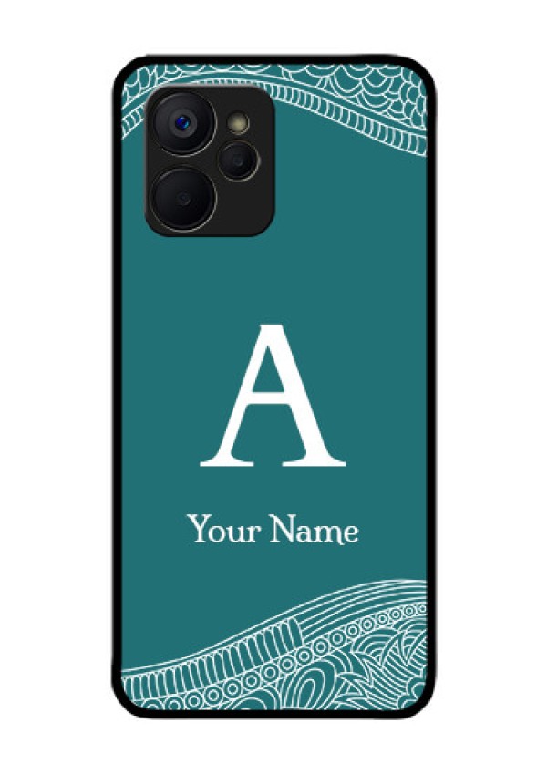 Realme 9i 5G Personalized Glass Phone Case - line art pattern with custom name Design