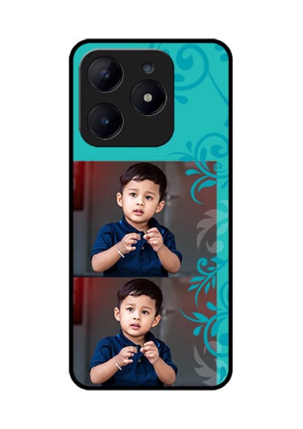 Realme C63 Custom Glass Phone Case - With Photo And Green Floral Design