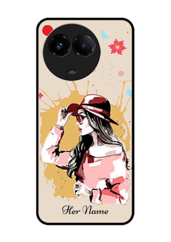 Realme C67 5G Custom Glass Phone Case - Women With Pink Hat Design