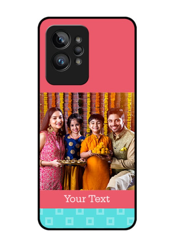 Realme GT 2 Pro Personalized Glass Phone Case - Peach & Blue Color Design