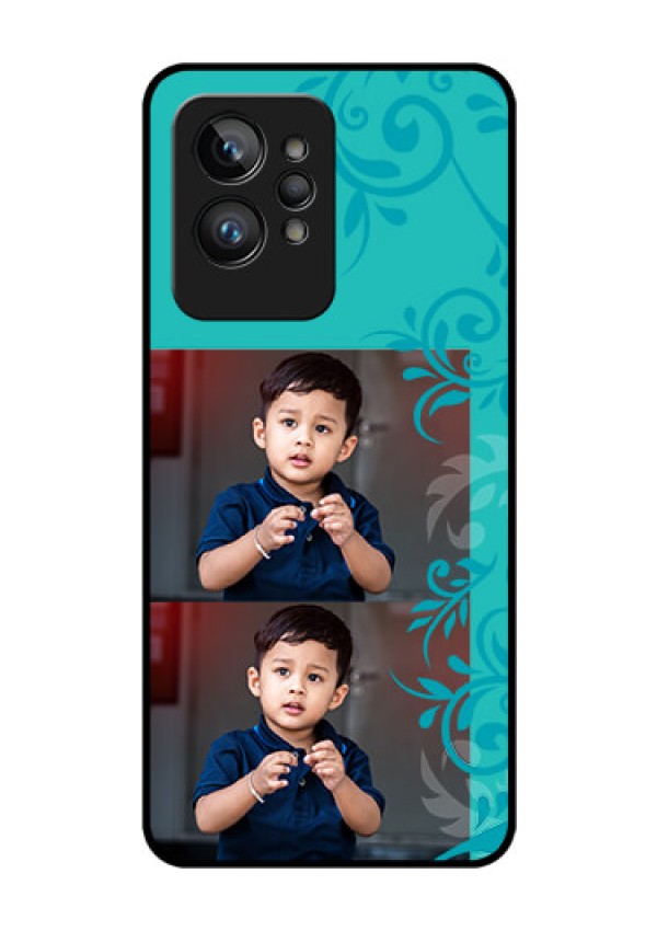 Realme GT 2 Pro Personalized Glass Phone Case - with Photo and Green Floral Design