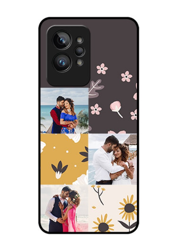 Realme GT 2 Pro Photo Printing on Glass Case - 3 Images with Floral Design