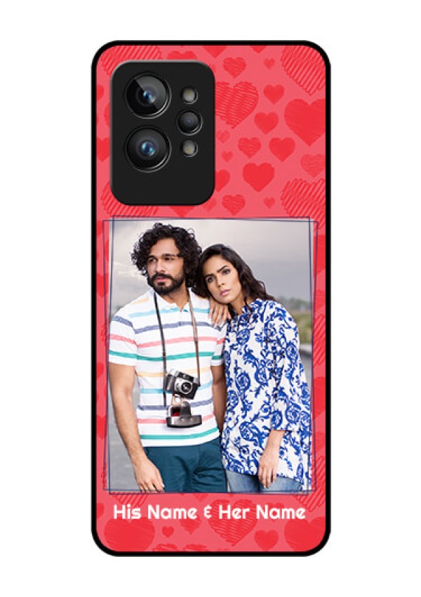 Realme GT 2 Pro Photo Printing on Glass Case - with Red Heart Symbols Design
