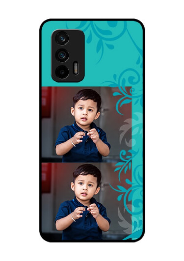 Realme GT 5G Personalized Glass Phone Case - with Photo and Green Floral Design 