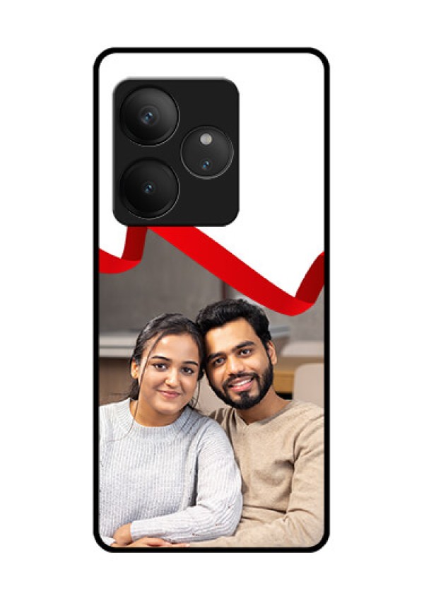 Realme GT 6 Custom Glass Phone CaseRed Ribbon Frame Design
