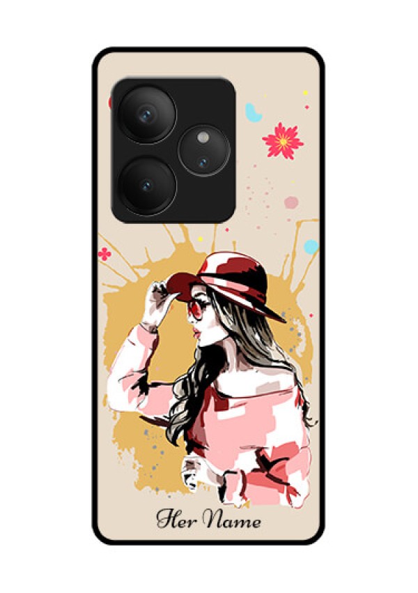 Realme GT 6T 5G Custom Glass Phone CaseWomen With Pink Hat Design