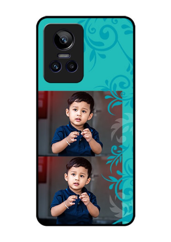 Realme GT Neo 3 150W Personalized Glass Phone Case - with Photo and Green Floral Design