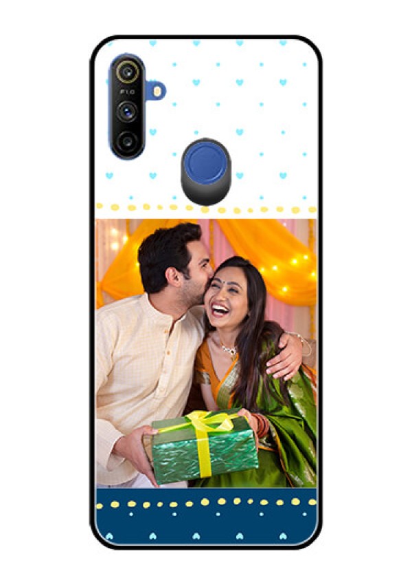 Realme Narzo 10A Personalized Glass Phone Case  - White and Blue Abstract Design