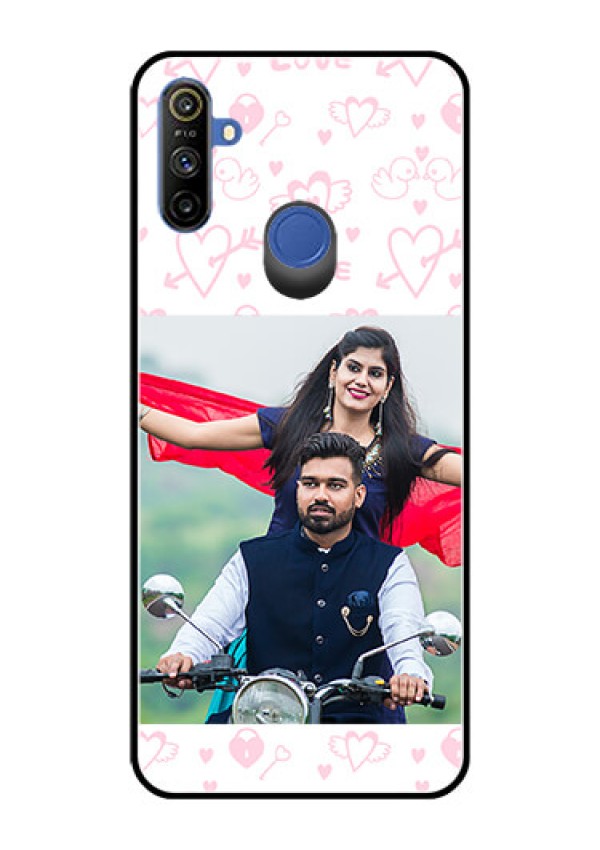 Realme Narzo 10A Custom Glass Mobile Case  - Pink Flying Heart Design