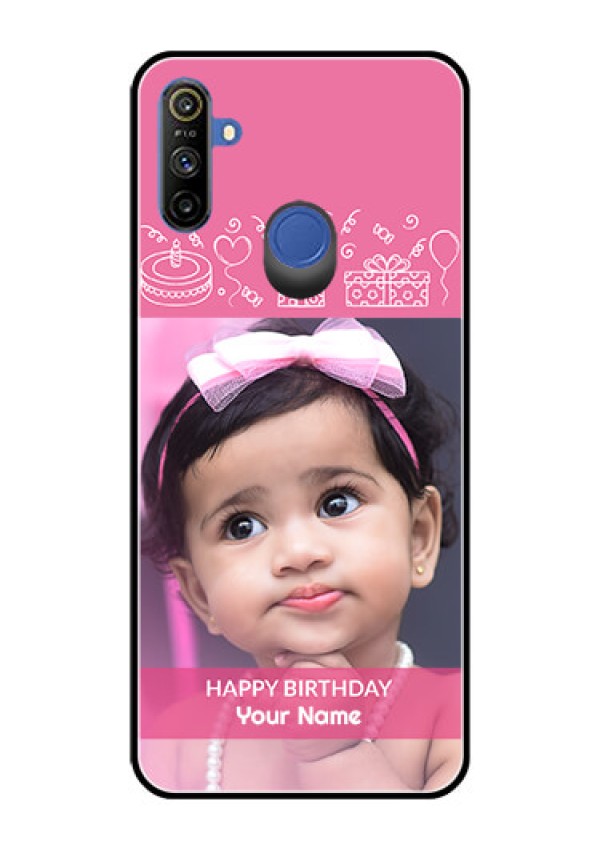 Realme Narzo 10A Photo Printing on Glass Case  - with Birthday Line Art Design
