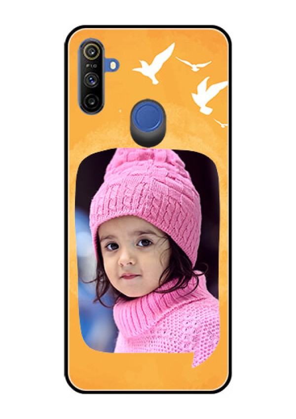 Realme Narzo 10A Personalized Glass Phone Case  - Water Color Design with Bird Icons