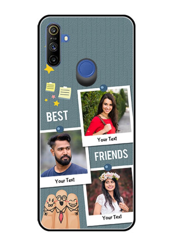 Realme Narzo 10A Personalized Glass Phone Case  - Sticky Frames and Friendship Design