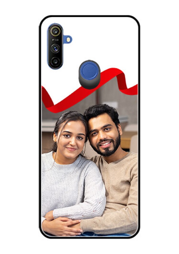 Realme Narzo 10A Photo Printing on Glass Case  - Red Ribbon Frame Design