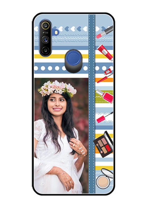 Realme Narzo 10A Personalized Glass Phone Case  - Makeup Icons Design