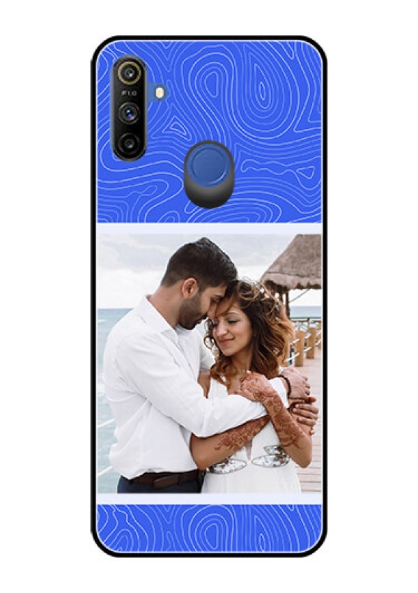 Narzo 10A Custom Glass Mobile Case - Curved line art with blue and white Design