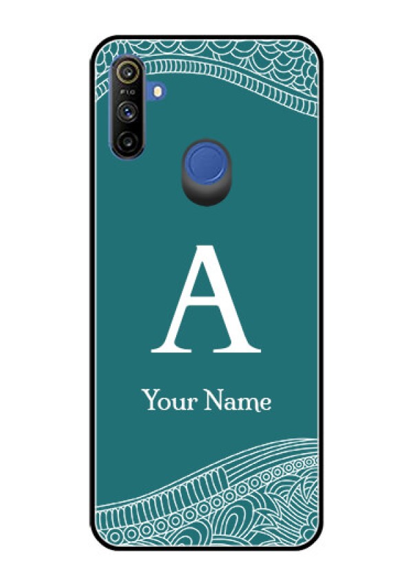 Narzo 10A Personalized Glass Phone Case - line art pattern with custom name Design