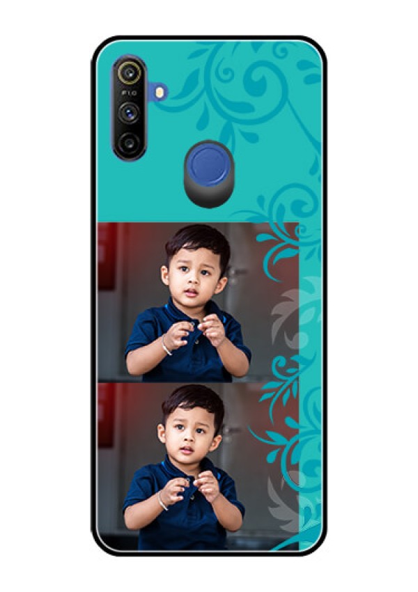 Narzo 20A Personalized Glass Phone Case  - with Photo and Green Floral Design 