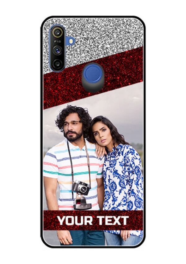 Narzo 20A Personalized Glass Phone Case  - Image Holder with Glitter Strip Design