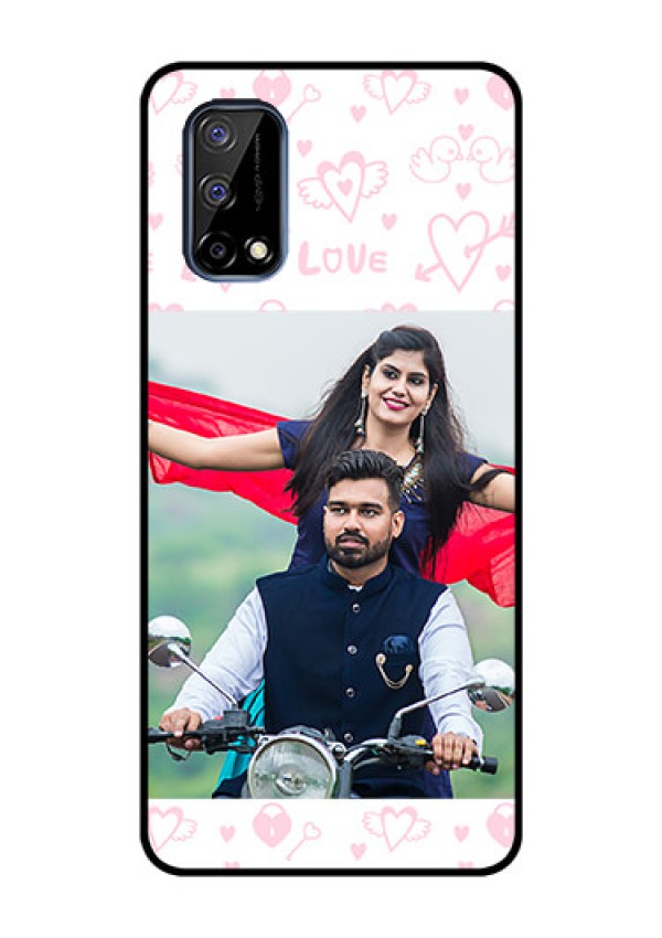 Realme Narzo 30 Pro 5G Custom Glass Mobile Case - Pink Flying Heart Design