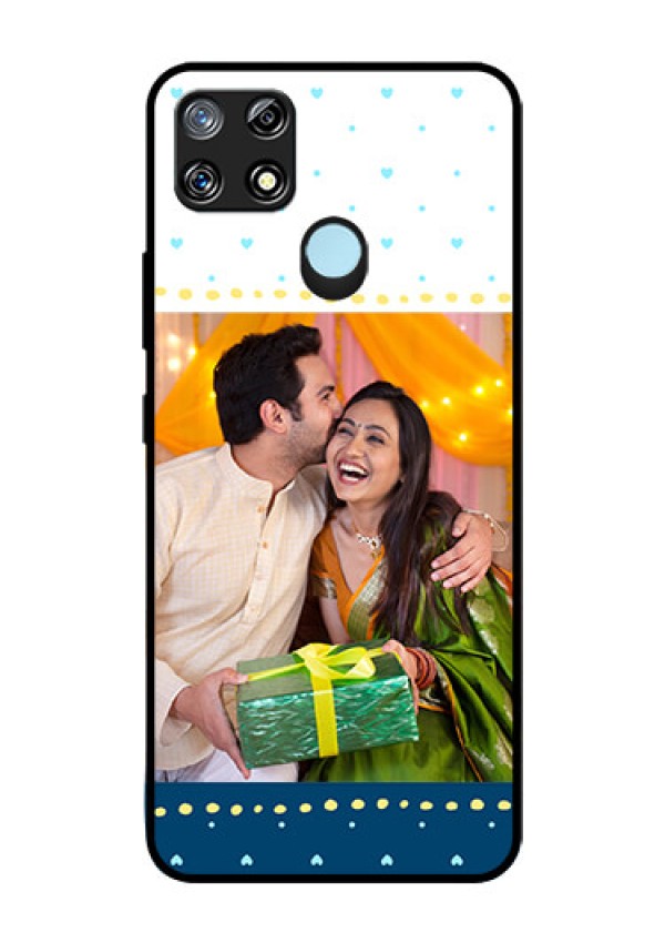 Narzo 30A Personalized Glass Phone Case  - White and Blue Abstract Design