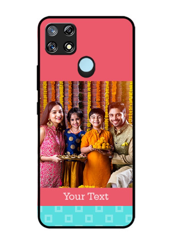 Narzo 30A Personalized Glass Phone Case  - Peach & Blue Color Design