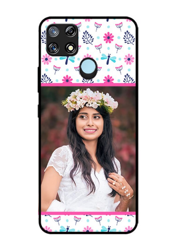 Narzo 30A Photo Printing on Glass Case  - Colorful Flower Design