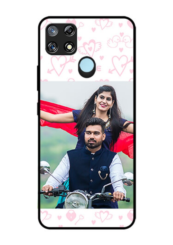 Narzo 30A Custom Glass Mobile Case  - Pink Flying Heart Design