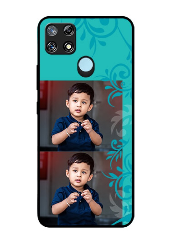Narzo 30A Personalized Glass Phone Case  - with Photo and Green Floral Design 