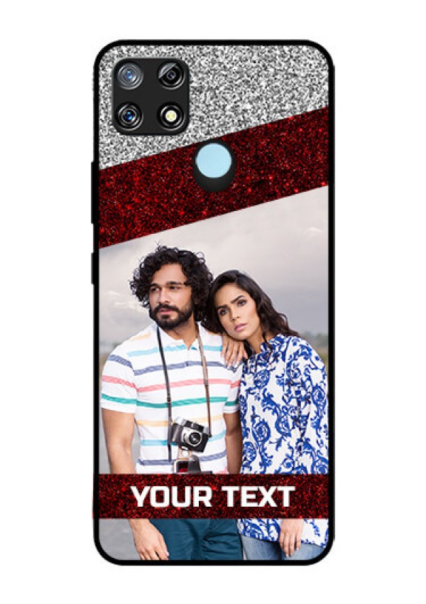 Narzo 30A Personalized Glass Phone Case  - Image Holder with Glitter Strip Design