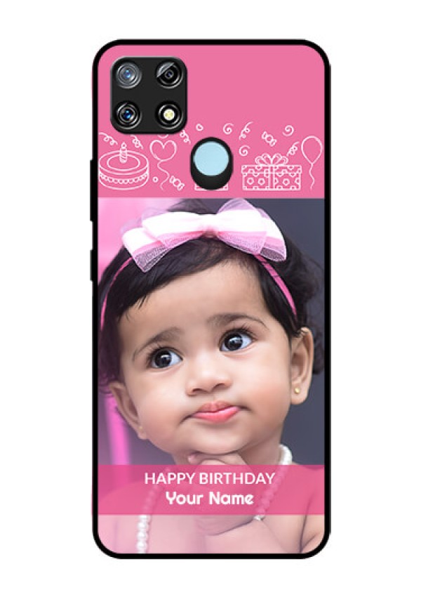 Narzo 30A Photo Printing on Glass Case  - with Birthday Line Art Design