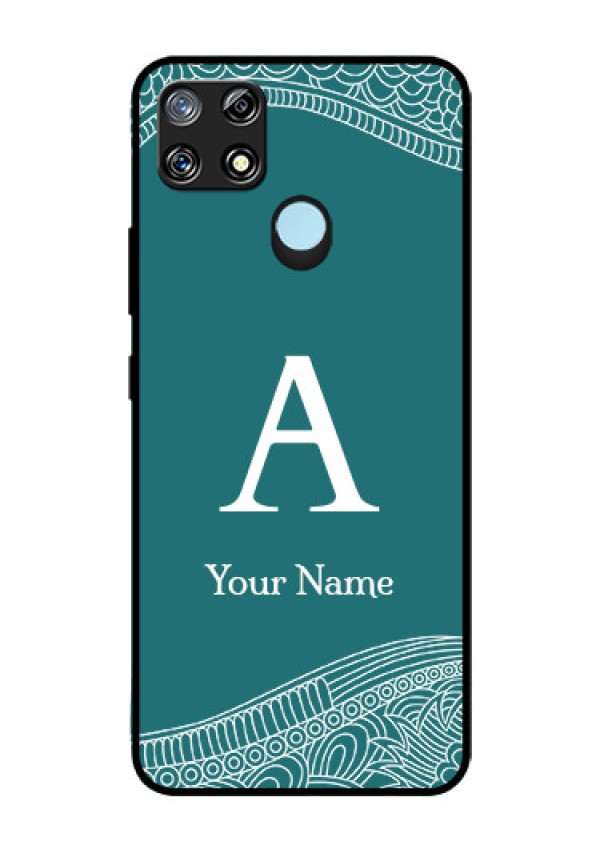 Narzo 30A Personalized Glass Phone Case - line art pattern with custom name Design