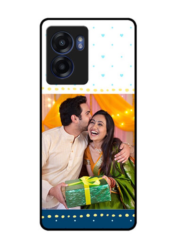 Realme Narzo 50 5G Personalized Glass Phone Case - White and Blue Abstract Design