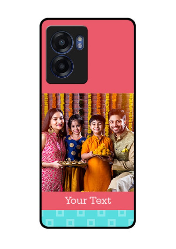 Realme Narzo 50 5G Personalized Glass Phone Case - Peach & Blue Color Design