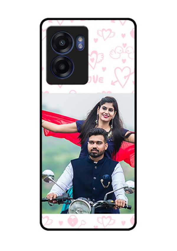 Realme Narzo 50 5G Custom Glass Mobile Case - Pink Flying Heart Design