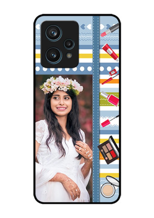Narzo 50 Pro 5G Personalized Glass Phone Case - Makeup Icons Design