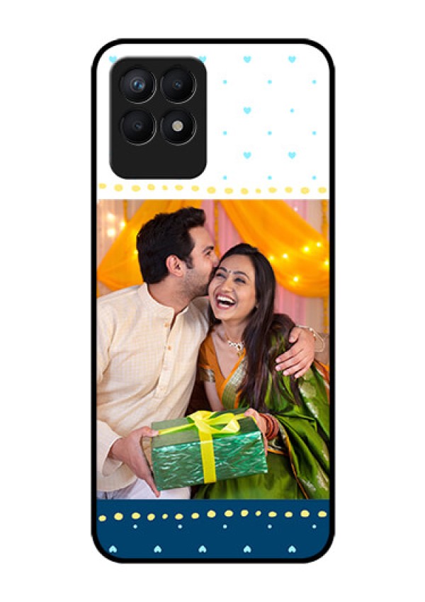 Realme Narzo 50 Personalized Glass Phone Case - White and Blue Abstract Design