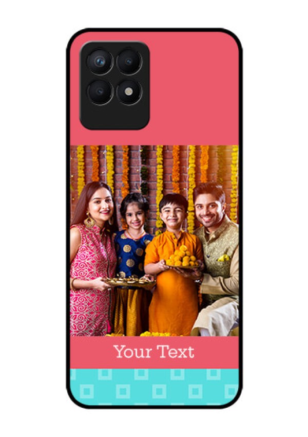 Realme Narzo 50 Personalized Glass Phone Case - Peach & Blue Color Design