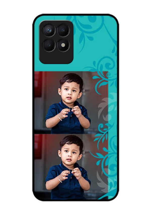 Realme Narzo 50 Personalized Glass Phone Case - with Photo and Green Floral Design