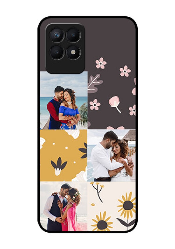Realme Narzo 50 Photo Printing on Glass Case - 3 Images with Floral Design