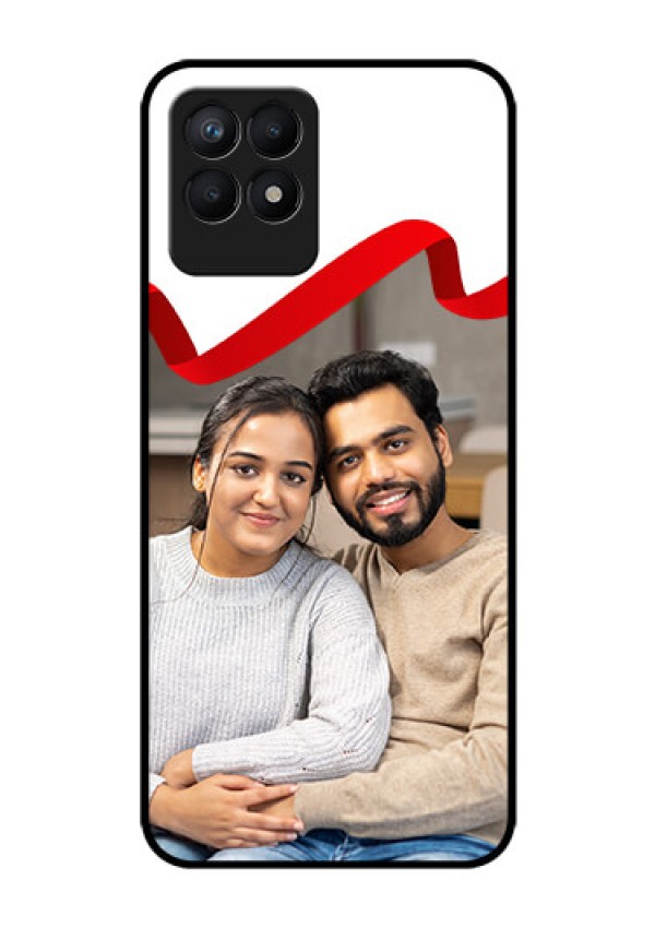 Realme Narzo 50 Photo Printing on Glass Case - Red Ribbon Frame Design