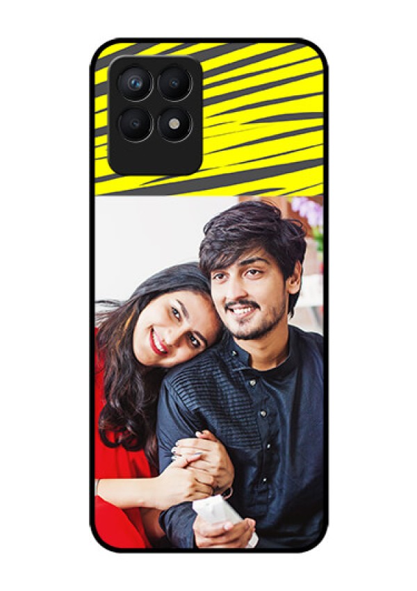 Realme Narzo 50 Photo Printing on Glass Case - Yellow Abstract Design