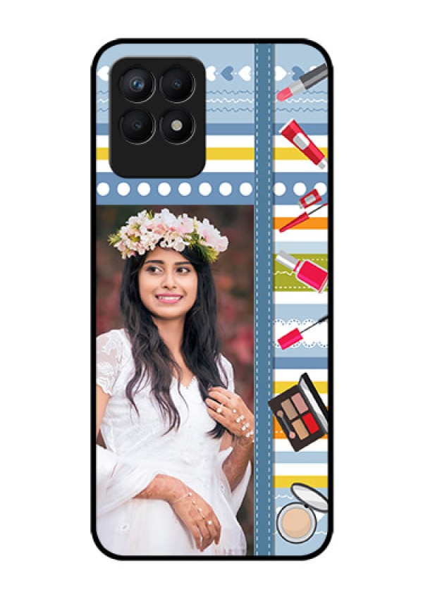 Realme Narzo 50 Personalized Glass Phone Case - Makeup Icons Design