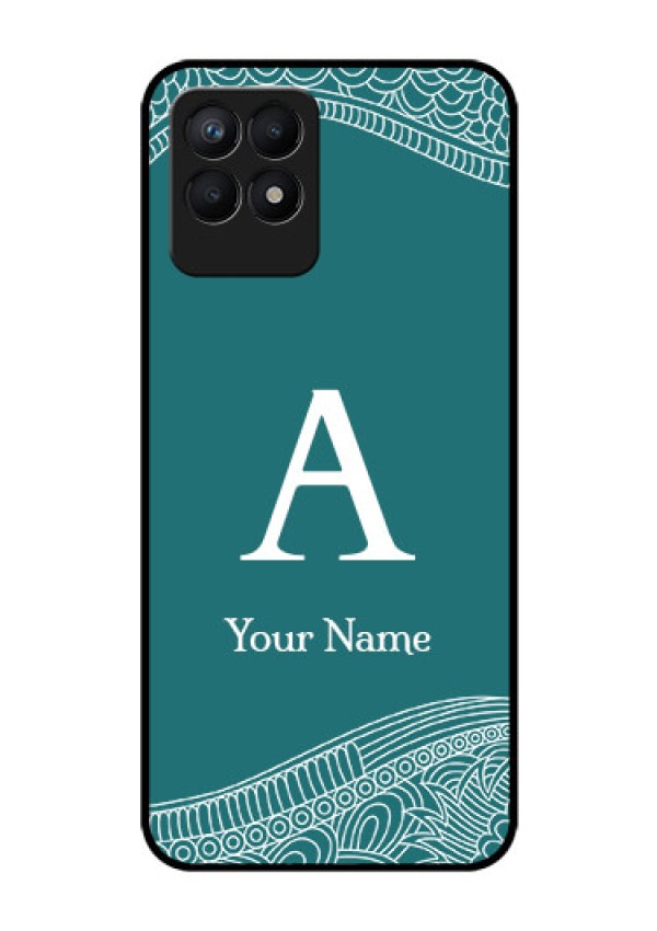 Narzo 50 Personalized Glass Phone Case - line art pattern with custom name Design