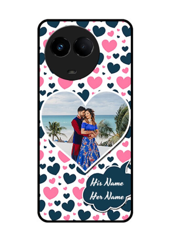 Realme Narzo 60x 5G Custom Glass Phone Case - Pink & Blue Heart Design