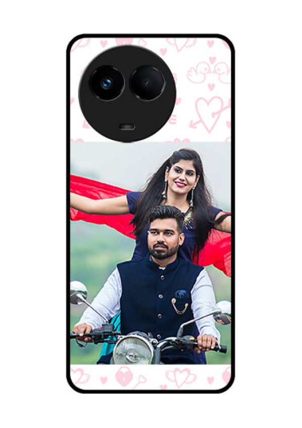 Realme Narzo 60x 5G Custom Glass Mobile Case - Pink Flying Heart Design